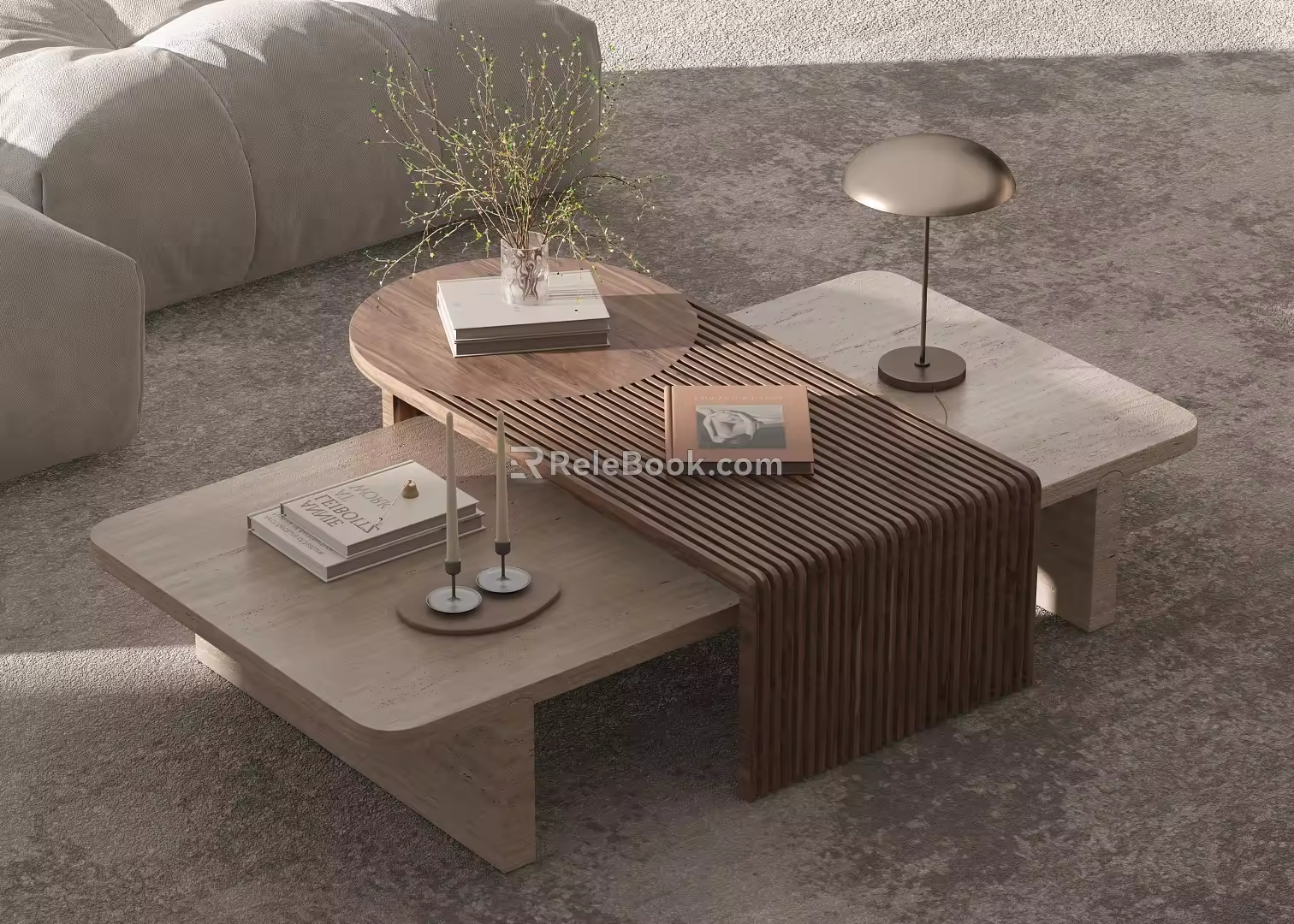Middle Ancient Style Coffee Table Solid Wood Coffee Table Style Ornaments Table Lamp 3d model