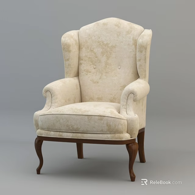 Light Colored Upholstered Single Sofa With Armrests And Wooden Legs 3d model