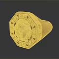Luxury Gold Ring With Medusa Head Design And Geometric Pattern Details