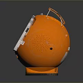 Modern Orange Circular Compact Desktop Computer With Digital Display Ports Buttons And Speaker Grills 3d model