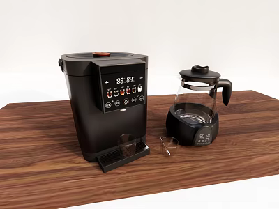 Modern Black Coffee Maker With Digital Display And Glass Carafe On Wooden Tabletop 3d model