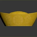 Shiny Golden Jewelry Ingot With Intricate Engraved Patterns And Reflection On Black Background