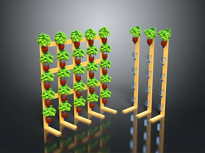 Multi Tiered Storage Shelf with Potted Plants and Hanging Hooks for Indoor Organization 3d model