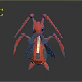 Red Fantasy Creature Character 3D Model With Insect Like Body Red Color And Yellow Stripes