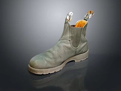 Durable Gray Work Boots With Elastic Side Orange Lining And Thick Sole 3d model