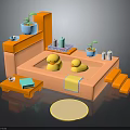 Cozy Bathroom Living Supplies With Orange Bathtub Yellow Rubber Ducks Potted Plants Candles And Towel