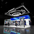 Skyworth Exhibition Booth With Modern Lighting Design And TV Display Screens At Trade Show