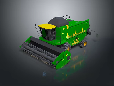 Green Yellow Combine Harvester With Front Cutting Platform Black Components And Cab 3d model