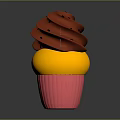 Colorful Cupcake With Red Swirl Frosting Black Dots Yellow Base And Pink Paper Cup
