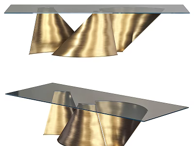 Modern Coffee Table With Glass Top And Golden Cone Shaped Metal Base 3d model