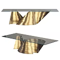 Modern Coffee Table With Glass Top And Golden Cone Shaped Metal Base