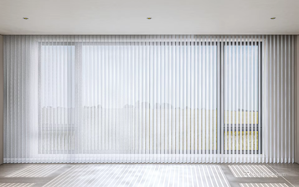 White Vertical Blinds Covering Large Window In Modern Room With Natural Light 3d model 