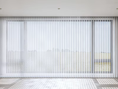 White Vertical Blinds Covering Large Window In Modern Room With Natural Light 3d model