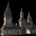 Ancient Historic Architecture Featuring Spired Towers Stone Arches And Tiled Roofs 3d model