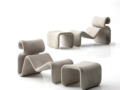 Modern Light Gray Upholstered Lounge Chairs With Curved Design And Sleek Silhouette 3d model