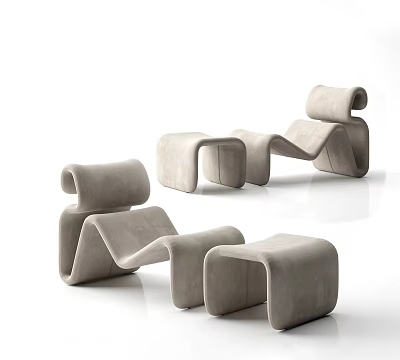 Modern Light Gray Upholstered Lounge Chairs With Curved Design And Sleek Silhouette 3d model