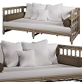 Rattan Sofa With White Cushions And Brown Armrests Multiple Angles