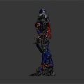 Optimus Prime Transformer Robot With Red Blue Black Armor And Detailed Standing Pose Design