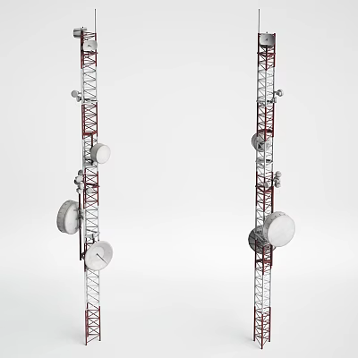 Tall Industrial Communication Tower Structures With Multiple Antennas And Satellite Dishes 3d model