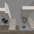 Modern White Stairs Interior Design With Green Plants And Marble Base