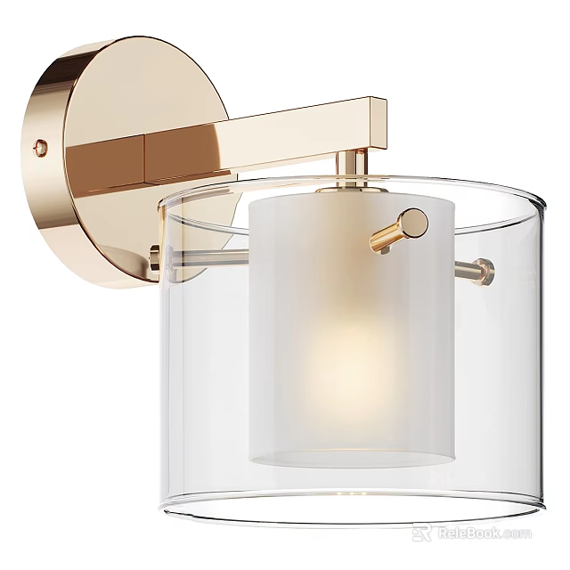 Modern Gold Metal Wall Light With Clear Glass Shade And White Lampshade 3d model 