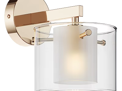 Modern Gold Metal Wall Light With Clear Glass Shade And White Lampshade 3d model