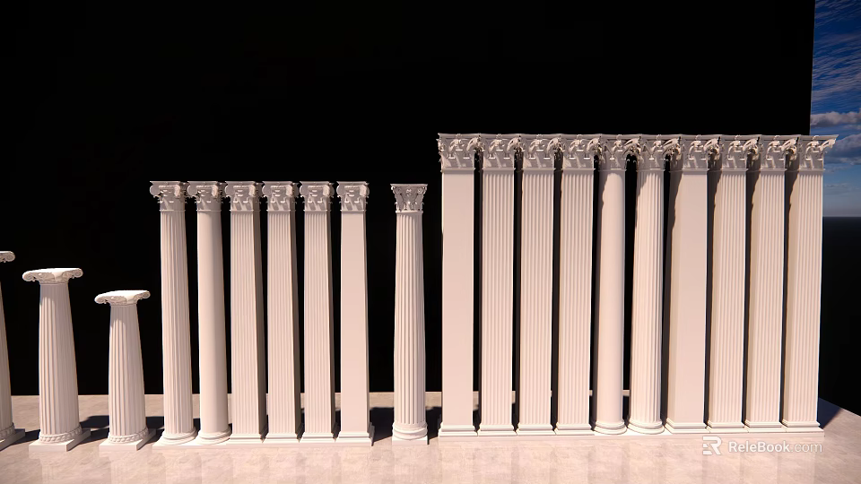 Classical Roman Columns With Various Decorative Styles And White Architectural Design Finish 3d model
