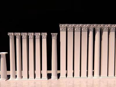Classical Roman Columns With Various Decorative Styles And White Architectural Design Finish 3d model