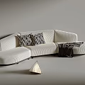Light Colored Three Seater Sofa With Wavy Texture Black White Pillows And Dark Throw Blanket 3d model