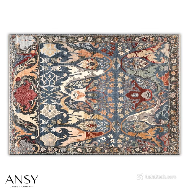 Square Rug With Traditional Intricate Pattern In Blue Red Beige Tones 3d model 