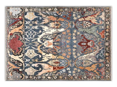 Square Rug With Traditional Intricate Pattern In Blue Red Beige Tones 3d model