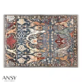 Square Rug With Traditional Intricate Pattern In Blue Red Beige Tones