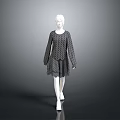 Women's Long Sleeve Knitted Dress with Textured Pattern and Flared Hem Design