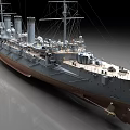 Vintage Warship Model Featuring Multiple Funnels Masts And Detailed Hull Design 3d model