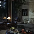Cozy Living Room Interior With Sofa Armchair Table Lamp And Green Plant