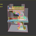 Modern Spiral Staircase Architectural Model With Three Levels And Decorative Railings