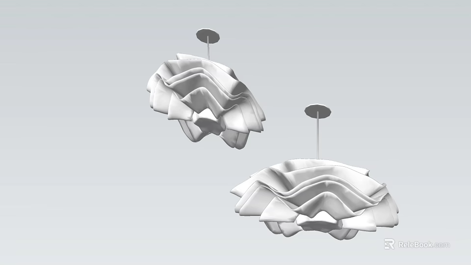 Two Modern White Chandeliers With Sculptural Wave Like Folded Design 3d model