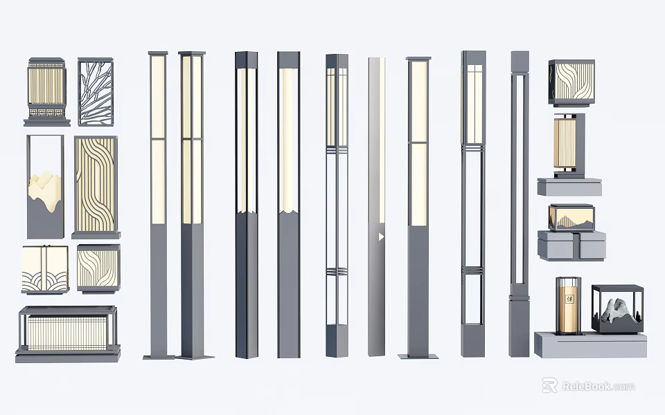 Stylish Outdoor Lights With Various Modern Column Designs And Decorative Shapes 3d model 