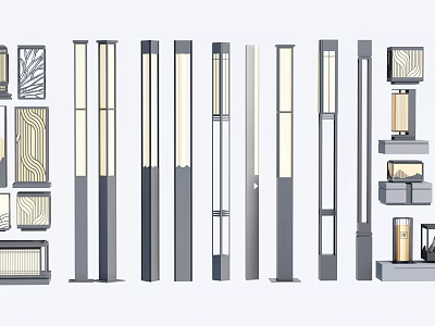 Stylish Outdoor Lights With Various Modern Column Designs And Decorative Shapes 3d model
