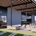 Modern Commercial Complex with Sandwich Shop Parking and Outdoor Seating Area