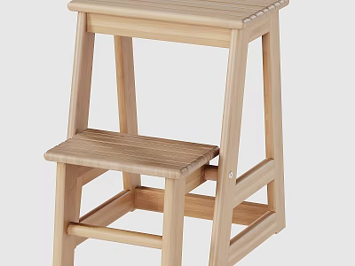 Wooden Folding Step Stool With Two Tier Design And Light Finish 3d model