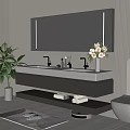 Modern Bathroom Cabinet With Double Sink Mirror Green Plant Towels And Toiletries