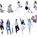 Group of People in Various Poses with Balloons Books and Casual Outfits