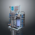 Industrial Water Filtration System With Control Panel Cylindrical Filters And Blue Tubes