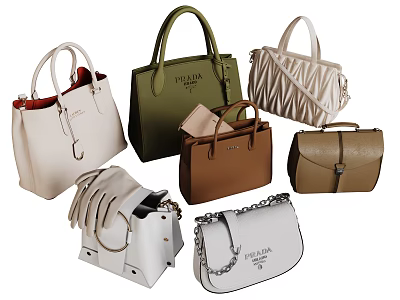 Fashionable Handbags Collection Including Tote Shoulder And Clutch Styles In Various Colors 3d model