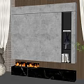 Modern TV Background Wall With Gray Panel Open Shelves Black Marble Base And LED Lights 3d model