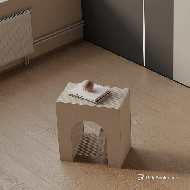 Light Colored Modern Side Table With Book And Egg On Wooden Floor 3d model 