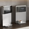 Silver And Light Gray Water Dispensers With Digital Display Showing Temperature Time And Coffee Cup