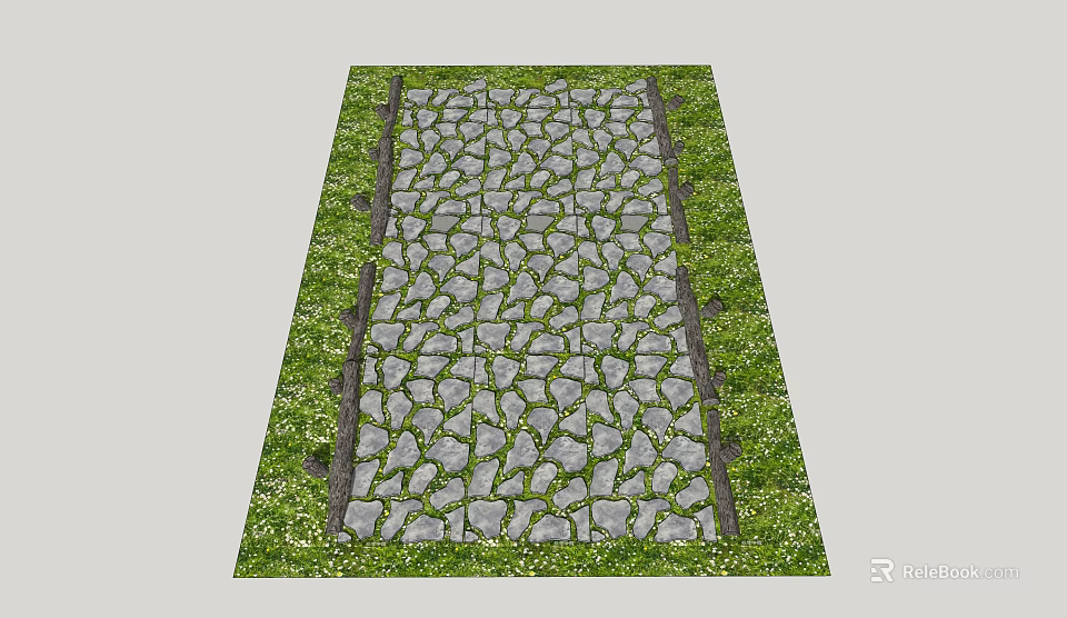 Garden Stepping Stones Path With Green Grass And Irregular Stone Paving 3d model 