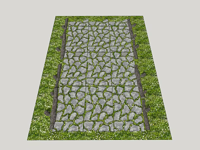 Garden Stepping Stones Path With Green Grass And Irregular Stone Paving 3d model